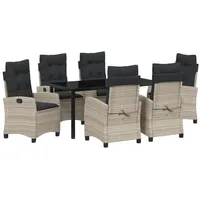 VidaXL 7-teiliges Garten-Dining-Set mit Kissen in Hellgrau Poly Rattan