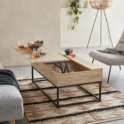 Couchtisch im industriellen Stil mit hochklappbarer Tischplatte Natur - sweeek