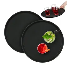 Relaxdays Tablett, 2x Serviertablett 2er Set, ø 40 cm, Bartablett, rutschfeste Oberfläche, Kellnertablett Gastronomie, schwarz