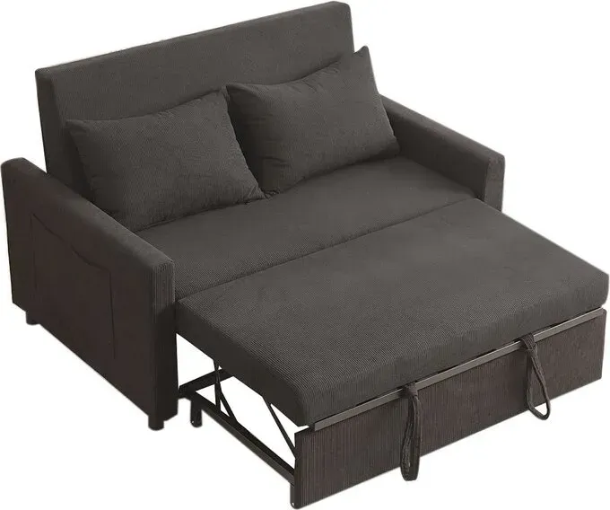 2-Sitzer Schlafsofa, 3-in-1 umwandelbares Sofa mit ausziehbarem Bett, Set aus Cordstoff mit verstellbarer Rückenlehne & Seitentaschen, für Wohnzimmer, Gästezimmer, Apartment, Grau