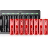 EBL AA Akkus 8 Stück 1,5V 3000mWh & AA wiederaufladbare Batterien mit M7012 Akku Ladegerät, Schnell Ladegerät mit LED Anzeige, Micro-USB-Anschluss, USB Input 5V 2A