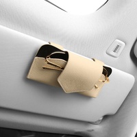 ihreesy Auto Sonnenbrillenhalter,Universal PU Leder Auto Brillenetui Brillenhalter Auto Brillenhalterung Brillenbox Brillenfach Brillen Aufbewahrungsbox Auto Innenraum Zubehör,Beige