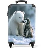 NoBoringSuitcases.com Kinderkoffer, Kinder Koffer, Koffer Kinder, Kinder Reisekoffer, Reisekoffer Kinder, Handgepäck Koffer, Trolley Klein, Reisekoffer, Handgepäck 55x40x20 cm (Eisbär, Pinguin - Weiß)