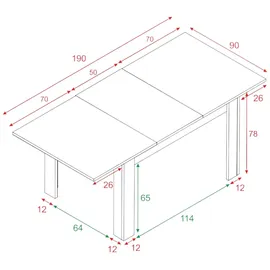 Dmora Ausziehbarer Tisch Dilici, Ausziehbare Konsole für Esszimmer, Ausziehbarer Küchentisch mit Verlängerung, 140/190x90h78 cm, Weiß