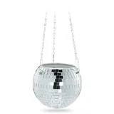 Relaxdays Discokugel Pflanzentopf, hängender Blumentopf, Glas, h x d: 13 x 15 cm, dekorativer Hängeblumentopf, silber