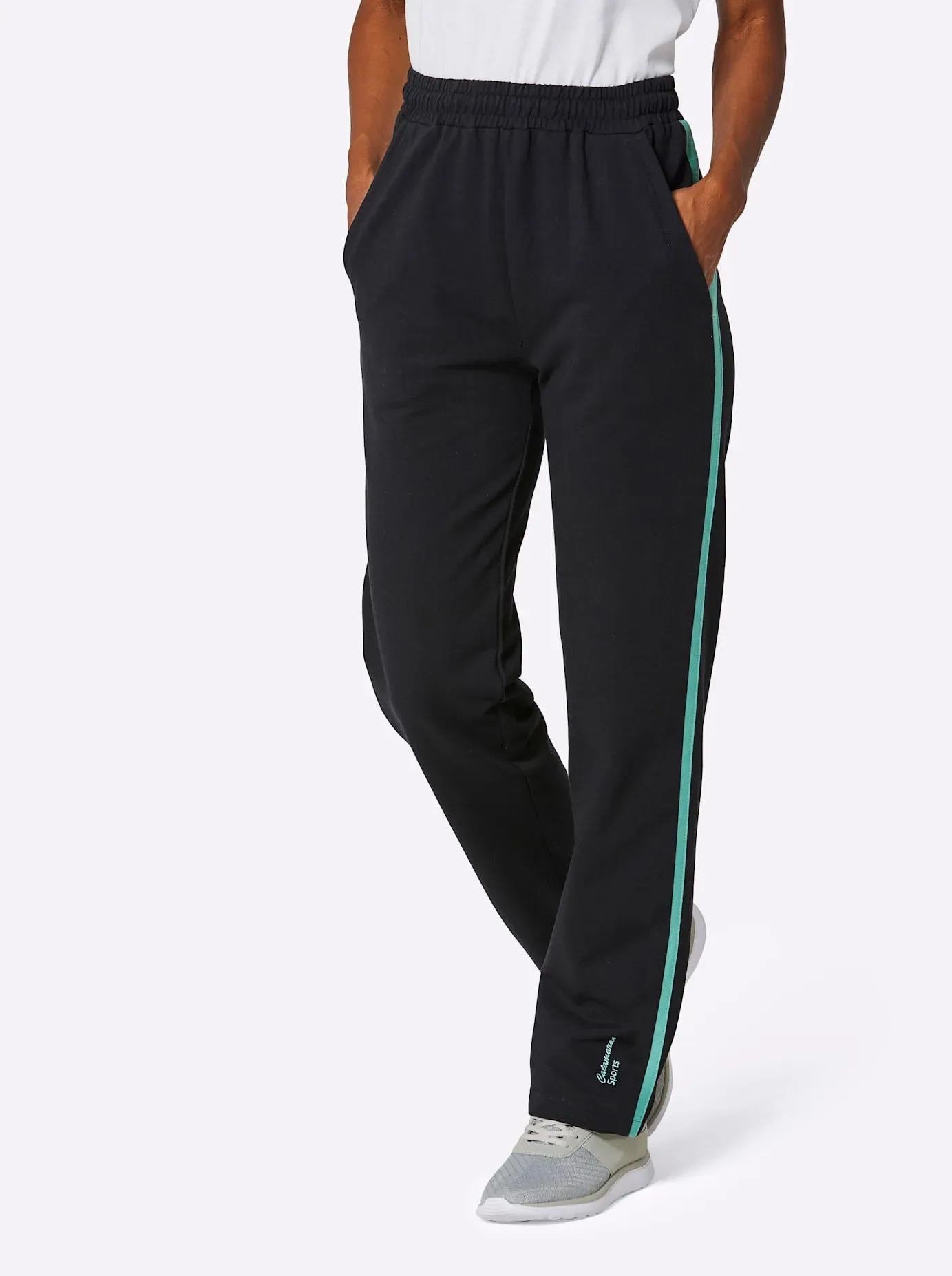 Sporthose CATAMARAN, Damen, Gr. 40/42, Normalgrößen, grün (schwarz, salbei), 100% Baumwolle, unifarben, lang, Hosen Sporthose