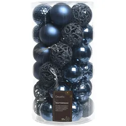 37 Weihnachtskugeln 6cm Kunststoff Christbaumkugeln Christbaumschmuck dunkelblau