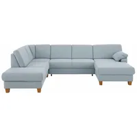 Wohnlandschaft HOME AFFAIRE "Belfort U-Form", blau (aqua), B:314cm H:88cm T:91cm, Luxus-Microfaser Vintageoptik(100% Polyester);Struktur fein ( 100% Polyester);Luxus-Microfaser ALTARA NUBUCK (100% Polyester), Sofas, Wohnlandschaft, mit Federkern, wahlweise mit Bettfunktion und Stauraum