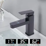 Wasserhahn mit LED-Anzeige G1/2" Mischbatterie Badarmatur einhebel Waschtischarmatur (schwarz)