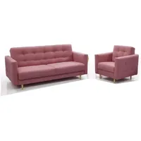 MOEBLO Polstergarnitur SCARLETT 3+1, (Klappsofa Bettfunktion Couch Wohnzimmer, Polstergarnituren Sofa mit Sessel Schlafsofa Kippsofa), mit Schlaffunktion und Bettkasten rosa