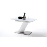 Säulentisch Galina Esstisch weiß Hochglanz Lack Glas Synchronauszug 140-180 cm