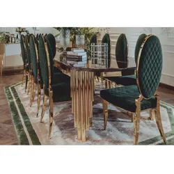 Casa Padrino Luxus Esstisch mit Kunstmarmor Tischplatte Schwarz / Gold 240 cm - Esszimmer Möbel