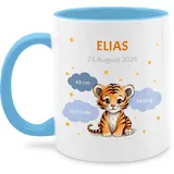 Tasse Tassen 325ml - Geschenk personalisiert mit Geburtsdaten I Geschenke zur Geburt Daten - 325 ml - Hellblau - personalisierte geburtsgeschenk namen, uhrzeit, name baby neugeboren