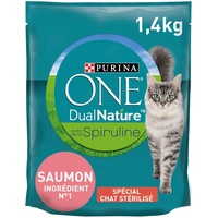 PURINA ONE DUAL Nature für ausgewachsene Katzen Lachs mit Spirulina Katzentrockenfutter Beutel, 750 g