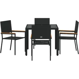 vidaXL Garten Esszimmer Set Schwarz Poly Rattan