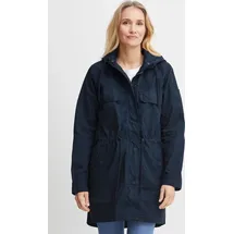 Fransa FRHARLOW Damen Übergangsmantel Parka Lange Jacke Kapuze mit hochabschließendem Kragen seitliche Eingrifftaschen aus 100% Baumwolle - Blau XS