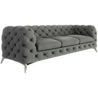 S-Style Möbel Chesterfield-Sofa Kalina, 3-Sitzer mit silbernen Metall Füßen, mit Wellenfederung grau