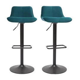 miliboo Barhocker 360° drehbar höhenverstellbar 2er Set  aus Petrolblauem Stoff mit Samteffekt Schwarz