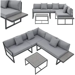 Juskys Gartenmöbel Lounge St. Tropez für 4 Personen - Set Tisch, Sofa & Kissen - Balkonmöbel Grau