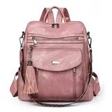 Puwuzixi Modischer Damen-Rucksack, wasserdicht, diebstahlsicher, leicht, PU-Rucksack, Reisetasche, Mehrzweck, wandelbar, lässig, Schultertasche, Damen-Rucksack, Handtasche, rose, 42