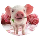 Morbuy Rund Tischdecke Elastisch, 3D Süßes Schwein Drucken Rund Tischdecken Wasserdicht Abwaschbar Abwischbar Tischtuch für Dekoration Küchentisch Garten Outdoor (90cm,Pinke Rose)