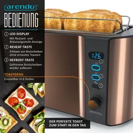 Arendo Frühstücksset 2-teilig, 1,5L Wasserkocher Edelstahl, 1500W Langschlitz Toaster FRUKOST, Kupfer - Kupfer