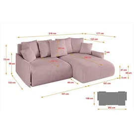 altdecor Ecksofa Cord 2-Sitzer Rosa