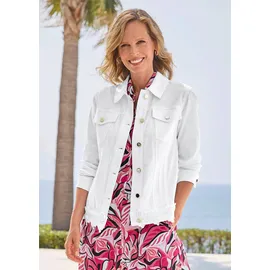 GOLDNER Kurzgröße: Baumwolljacke mit Blumenborte in weiß | Gr.: 20