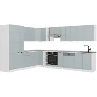 Vicco Eckküche, Hellblau, Weiß, Holzwerkstoff, L-Form,Formgebogen, 347x81.6x60 cm, Küchen, Eckküchen, Eckküchen ohne Geräte