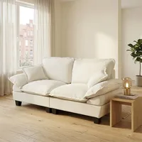 2-Sitzer Sofa mit Gebogenen Armlehnen Segelboot-Sofa Wohnzimmersofa für Kleine Räume & Apartments Beige - Beige