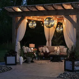 GLOBO Hängeleuchte Solar Pendelleuchte Solarlampe rauch Solarleuchte Kugel, 20x LED warmweiß, DxH 15x50 cm, 2er Set