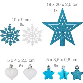 Relaxdays Weihnachtskugeln 101er Set, Kunststoff, Weihnachtsbaumdeko mit Kugeln & Spitze, Christbaumschmuck, petrol/weiß