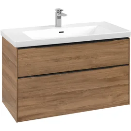 Villeroy & Boch Waschbeckenunterschrank Subway 3.0 2 Auszüge 97,3 x 47,8 x 57,6 cm Kansas Oak / Volcano Black