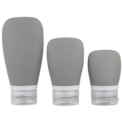 HAMÖWO Kosmetiktasche 3er-Set Silikon-Reiseflaschen 38 ml/60 ml/90 ml Auslaufsicherer grau