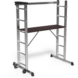 VOUNOT Alu Leitergerüst 3 in 1, Baugerüst Alugerüst Gerüst, Aluminium Leiter und Gerüst, Arbeitsbühne bis 150KG Belastbar, 2x6 Sprossen