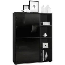Vladon Highboard 79 x 105,5 x 35,5 cm Schwarz matt/Schwarz Hochglanz
