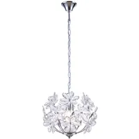 GLOBO Pendelleuchte Hängeleuchte Blätterleuchte Deckenpendel Blumen Design, Acryl, Chrom,