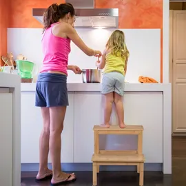 Relaxdays Tritthocker, 2 Stufen, Bambus, max. 100 kg, Kinder & Haushalt, HBT: 40 x 40 x 40,5 cm, Trittschemel, Natur