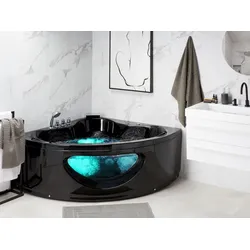 Whirlpool Badewanne schwarz Eckmodell mit LED 190 x 150 cm TOCOA
