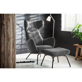 KAWOLA Ohrensessel LOTTE Polyester 79 x 117 x 80 cm Grau mit Hocker