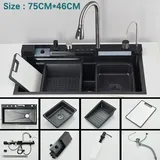Küchenspüle - Unterbauspüle Einzelbecken Wasserfall - 304 Edelstahl - Digitalanzeige - Touch Armatur - Rechteckig - Gray 201