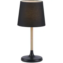 Tischleuchte, Stoffschirm, schwarz, Holz, schlicht, zeitlos