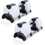 Sporteq Verstellbares Hantelset - 2 Hanteln mit je 32 kg Gewicht - Hochwertiges Trainingsgerät für Fitness - Drehbare Einstellung, rutschfester Griff, kratzfest (White)