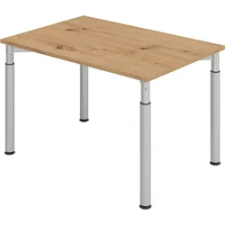bümö höhenverstellbarer Schreibtisch 120x80 cm in Asteiche, Gestell silber - PC Tisch höhenverstellbar & klein, höhenverstellbarer Tisch Büro,