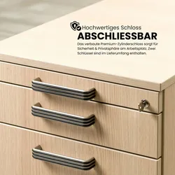 bümö Schreibtisch Schrank abschließbar, Schubladenschrank Holz in Ahorn, Container mit Schubladen - Schubladen Schrank Büro, Schreibtisch Container