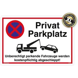 Großes Schild Privatparkplatz weiß | stabiles Alu-Schild mit UV-Schutz 42 x 30cm