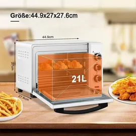 Woltu Mini Backofen 21 L, elektrischer Minibackofen, Miniofen, Pizzaofen, 1280 W, 100-230 °C, Timer 60 Min., Ober-/Unterhitze, Doppelverglasung, Weiß