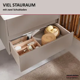Fackelmann COMPACT LINE Waschbecken mit Unterschrank 71 cm, Grau, Keramik Weiß, 2 Schubladen:
