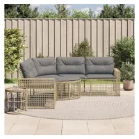 vidaXL Gartensofa in L-Form mit Kissen und Fußbank Beige Poly Rattan