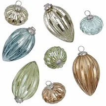 Loberon Weihnachtskugeln 8er Set Azélisse, Mundgeblasen, Bauernsilber-Finish & Getönte Farben, Christbaumschmuck, Weihnachtsdeko, Weihnachten, Glas, Messing, bunt